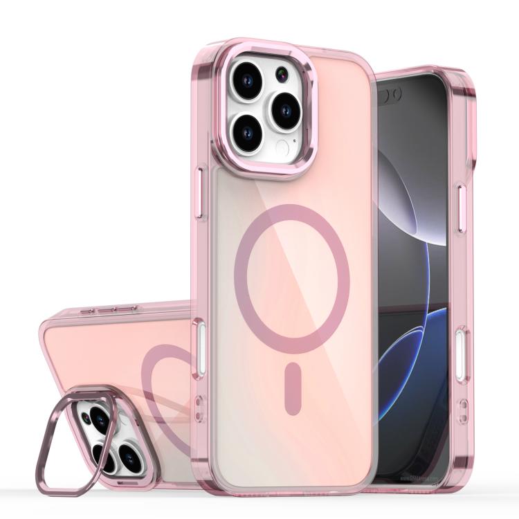 For iPhone 16 Pro Max Plating Gradient Discolor MagSafe Phone Case with Holder