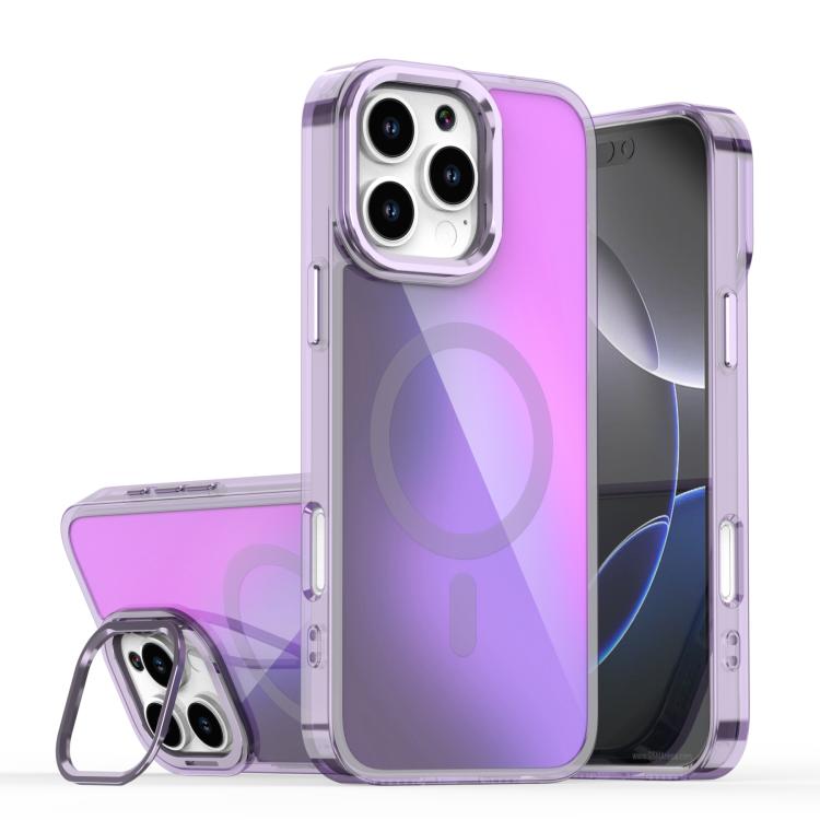For iPhone 16 Pro Max Plating Gradient Discolor MagSafe Phone Case with Holder