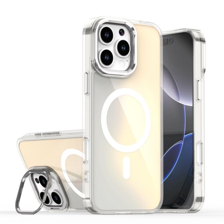 For iPhone 16 Pro Max Plating Gradient Discolor MagSafe Phone Case with Holder