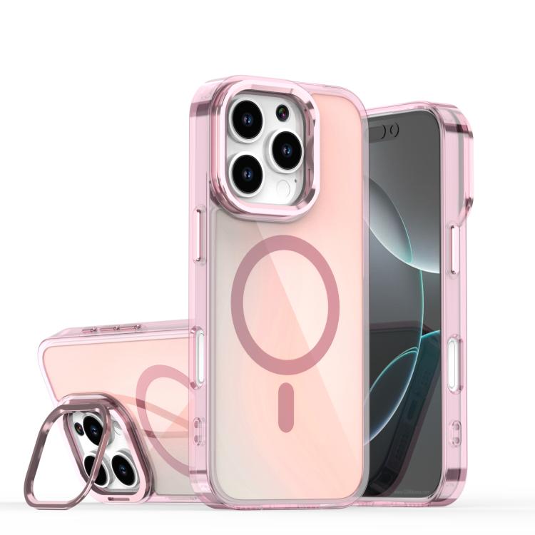 For iPhone 16 Pro Plating Gradient Discolor MagSafe Phone Case with Holder