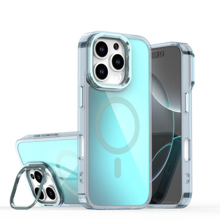 For iPhone 16 Pro Plating Gradient Discolor MagSafe Phone Case with Holder
