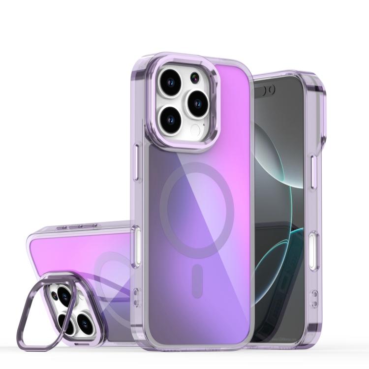 For iPhone 16 Pro Plating Gradient Discolor MagSafe Phone Case with Holder