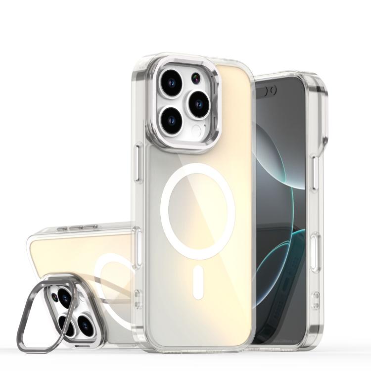 For iPhone 16 Pro Plating Gradient Discolor MagSafe Phone Case with Holder