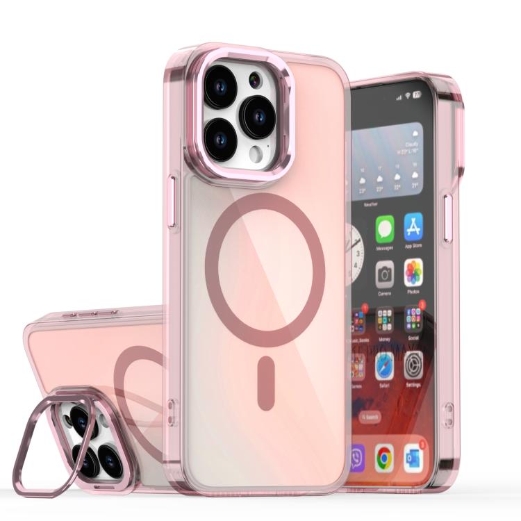 For iPhone 15 Pro Max Plating Gradient Discolor MagSafe Phone Case with Holder