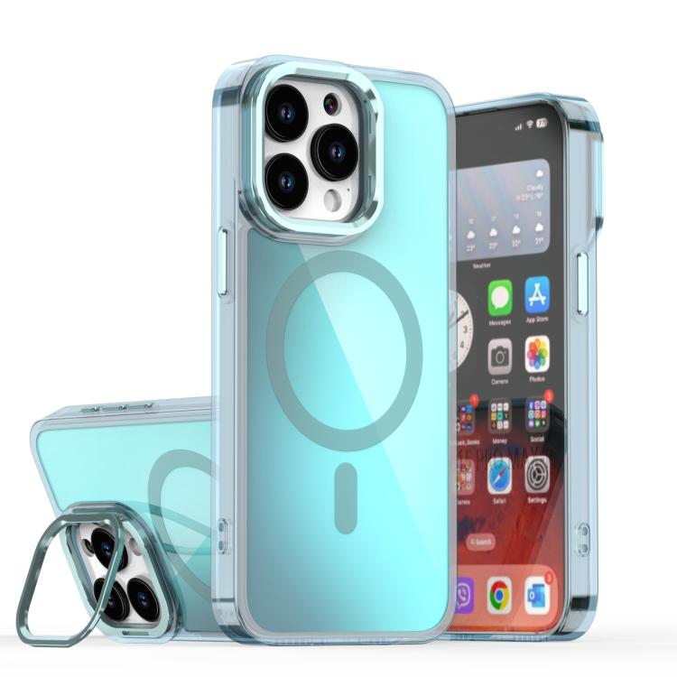 For iPhone 15 Pro Max Plating Gradient Discolor MagSafe Phone Case with Holder