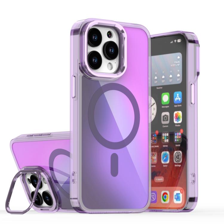 For iPhone 15 Pro Max Plating Gradient Discolor MagSafe Phone Case with Holder