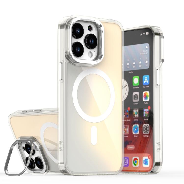 For iPhone 15 Pro Max Plating Gradient Discolor MagSafe Phone Case with Holder