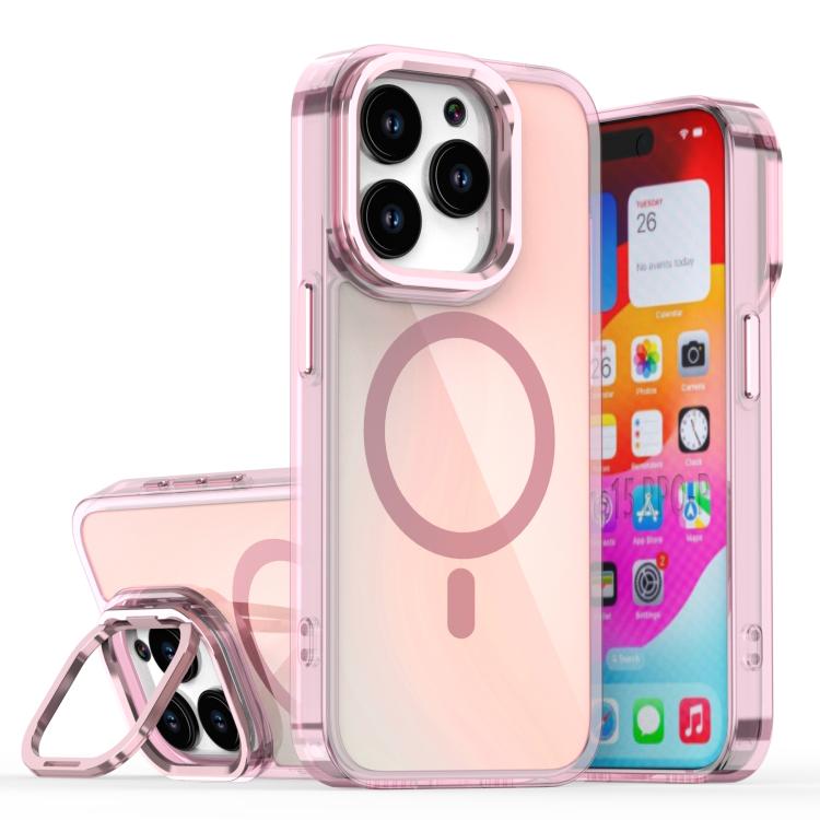 For iPhone 15 Pro Plating Gradient Discolor MagSafe Phone Case with Holder