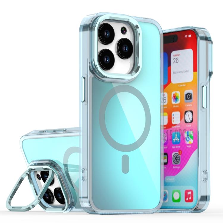 For iPhone 15 Pro Plating Gradient Discolor MagSafe Phone Case with Holder