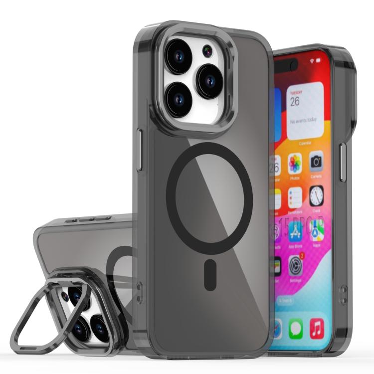 For iPhone 15 Pro Plating Gradient Discolor MagSafe Phone Case with Holder