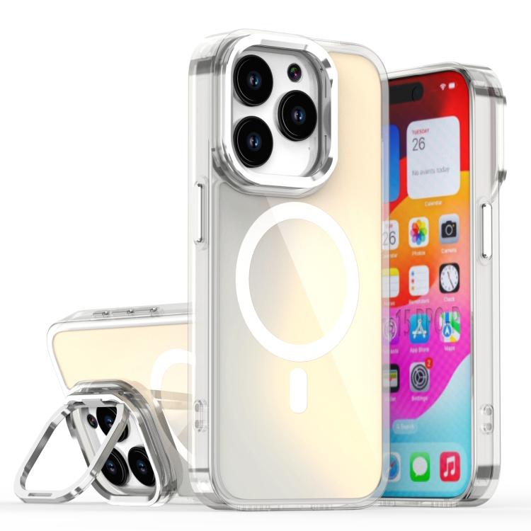 For iPhone 15 Pro Plating Gradient Discolor MagSafe Phone Case with Holder