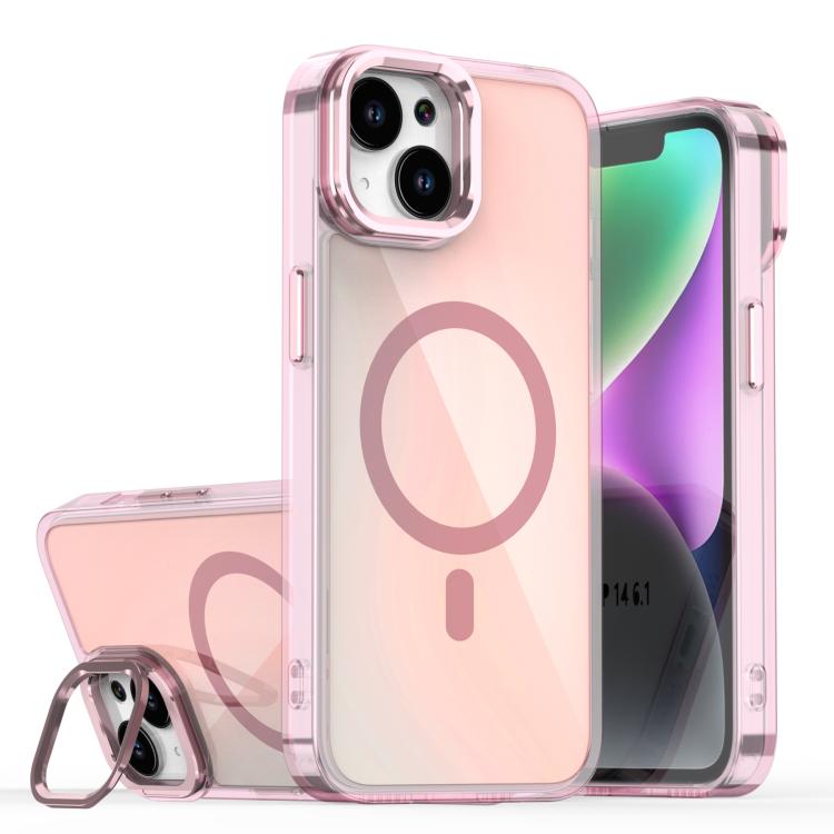 For iPhone 15 Plating Gradient Discolor MagSafe Phone Case with Holder