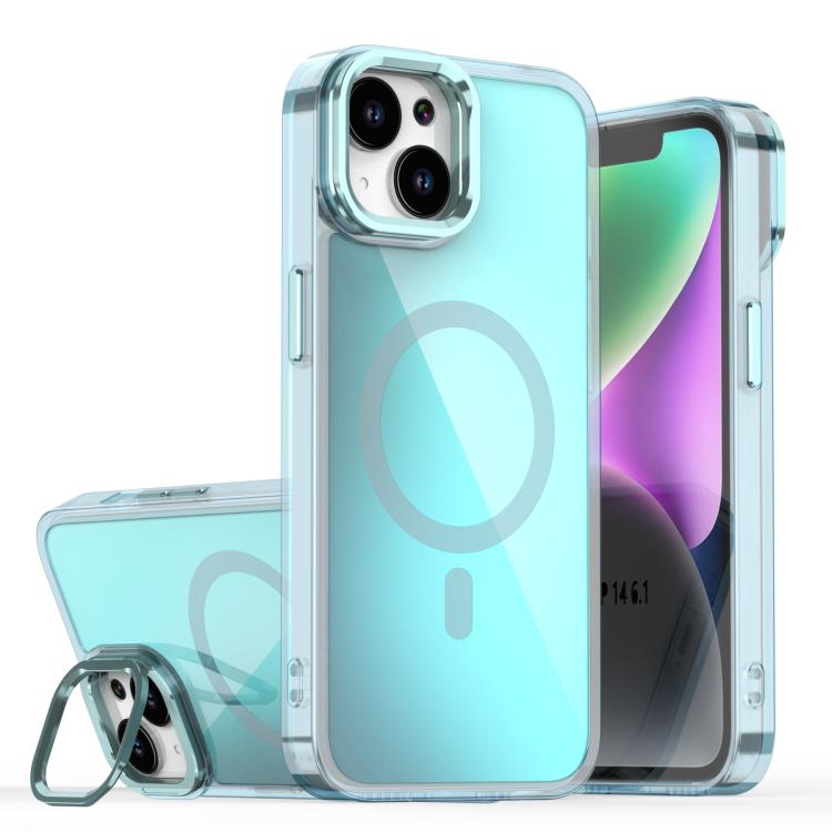 For iPhone 15 Plating Gradient Discolor MagSafe Phone Case with Holder