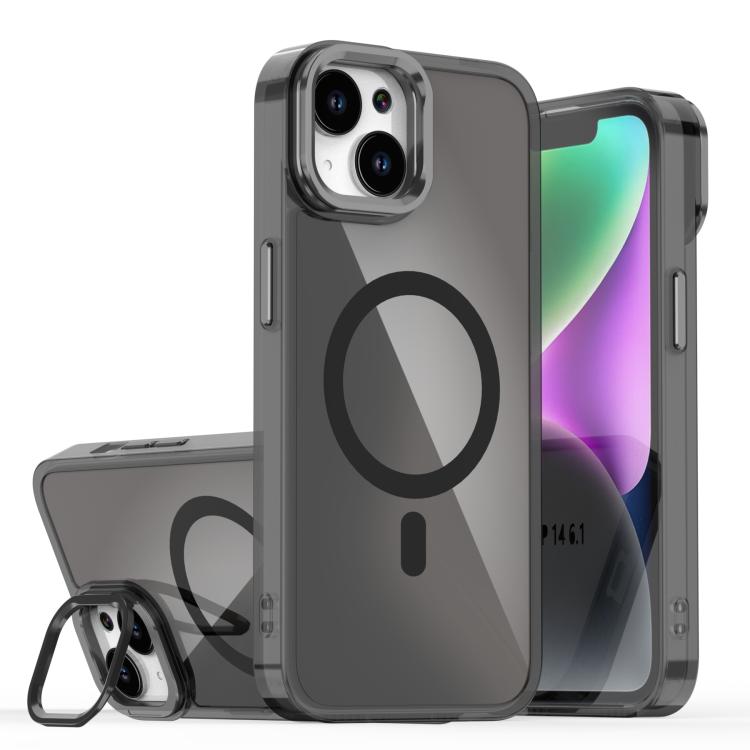 For iPhone 14 Plating Gradient Discolor MagSafe Phone Case with Holder