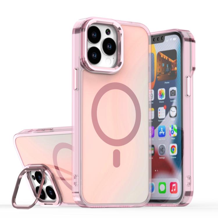 For iPhone 14 Pro Max Plating Gradient Discolor MagSafe Phone Case with Holder