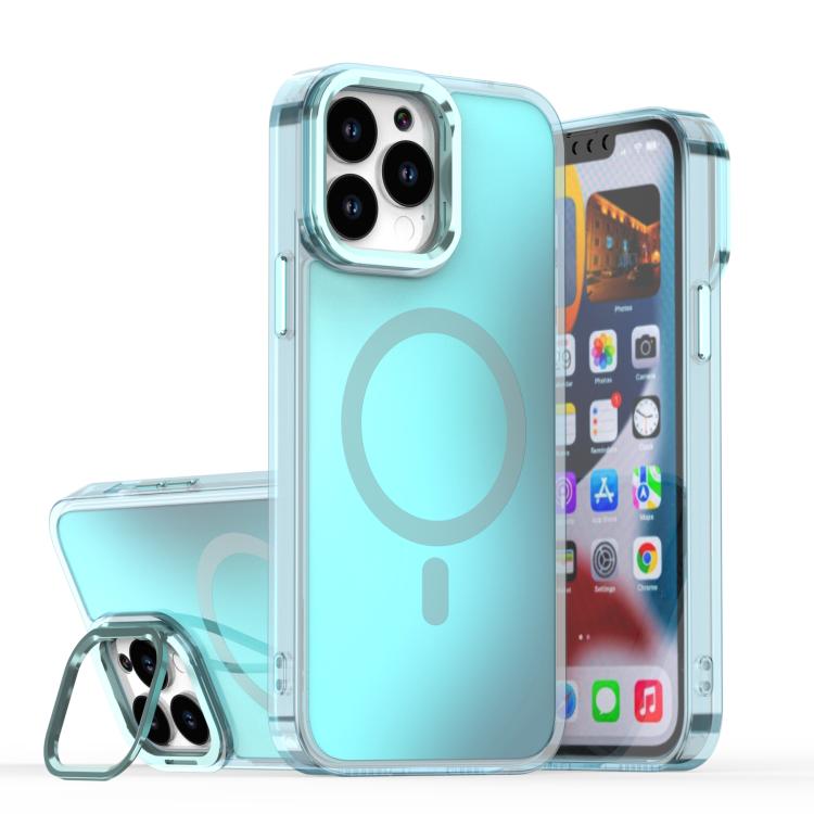 For iPhone 13 Pro Plating Gradient Discolor MagSafe Phone Case with Holder