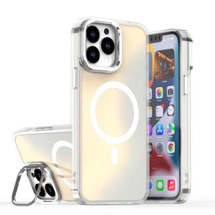 For iPhone 13 Pro Plating Gradient Discolor MagSafe Phone Case with Holder