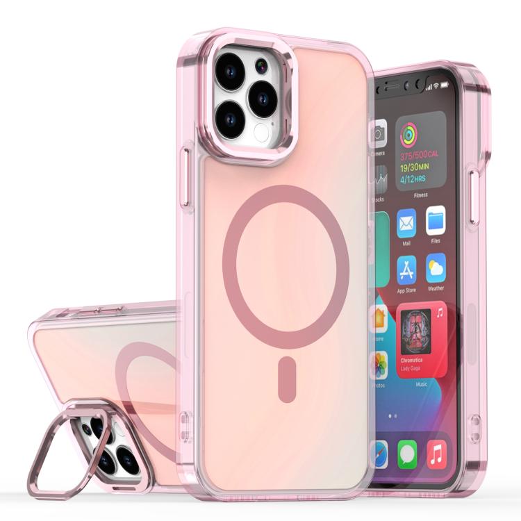 For iPhone 12 / 12 Pro Plating Gradient Discolor MagSafe Phone Case with Holder