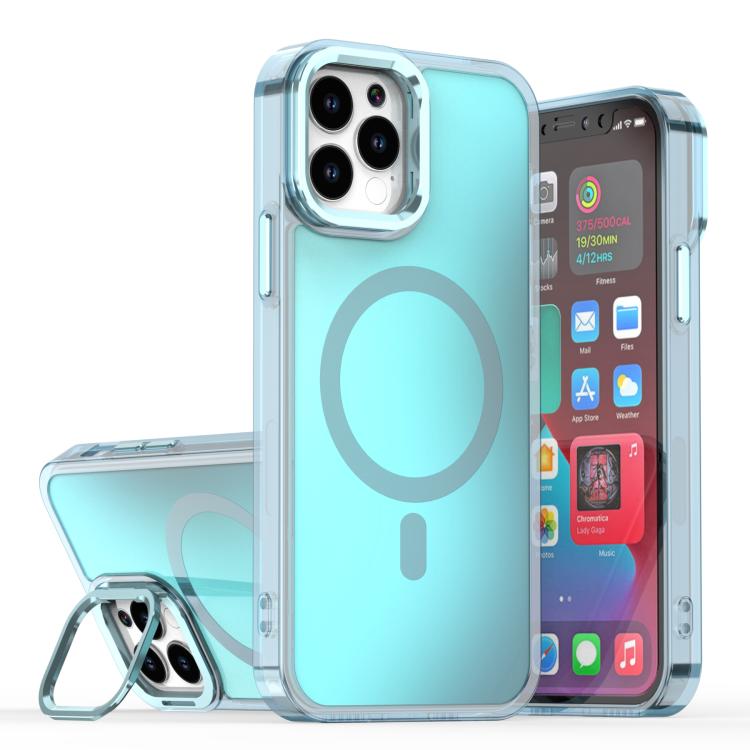 For iPhone 12 / 12 Pro Plating Gradient Discolor MagSafe Phone Case with Holder