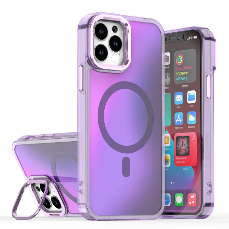 For iPhone 12 Pro Max Plating Gradient Discolor MagSafe Phone Case with Holder