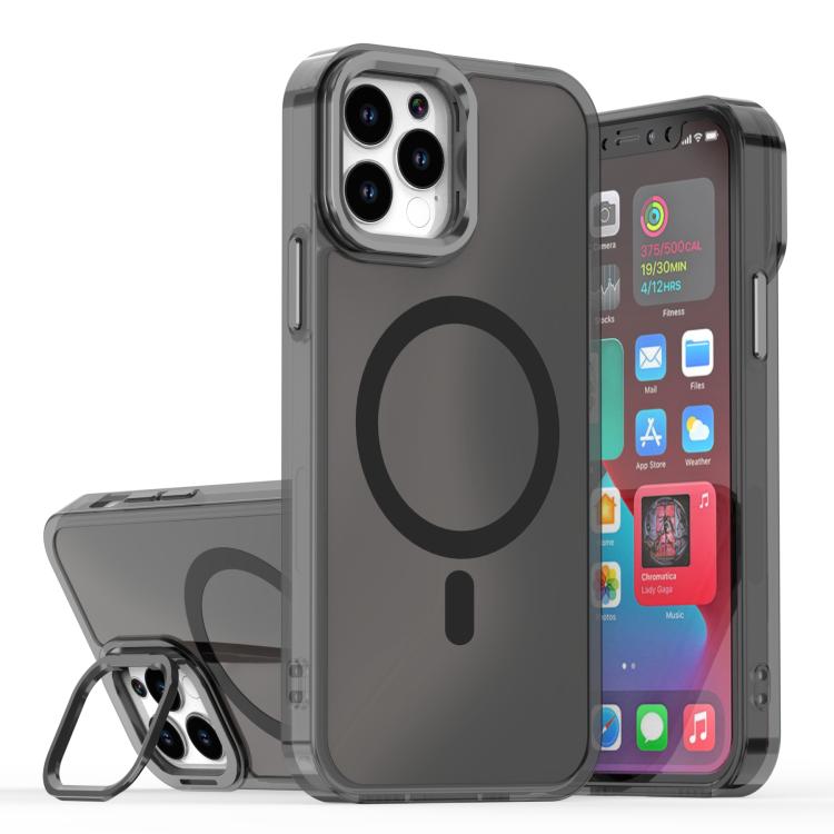 For iPhone 12 Pro Max Plating Gradient Discolor MagSafe Phone Case with Holder