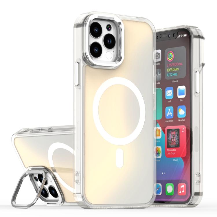 For iPhone 12 Pro Max Plating Gradient Discolor MagSafe Phone Case with Holder