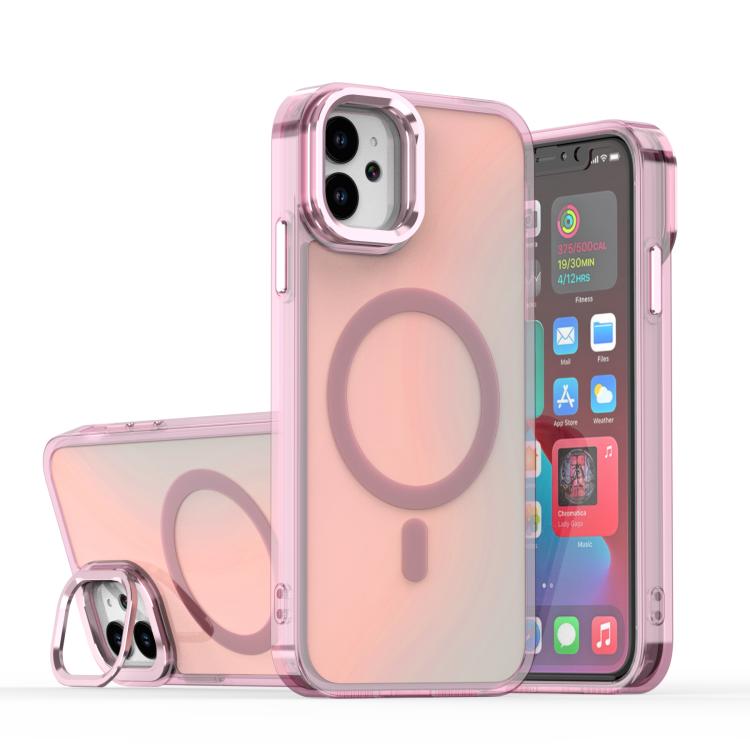 For iPhone 11 Plating Gradient Discolor MagSafe Phone Case with Holder
