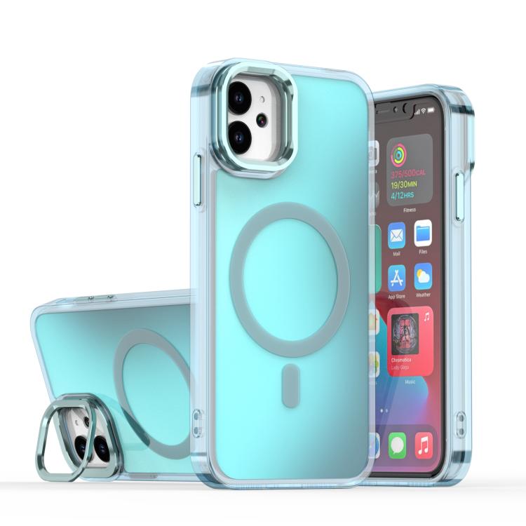For iPhone 11 Plating Gradient Discolor MagSafe Phone Case with Holder
