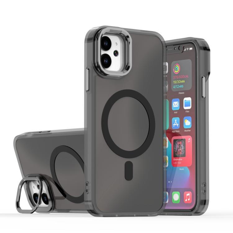 For iPhone 11 Plating Gradient Discolor MagSafe Phone Case with Holder