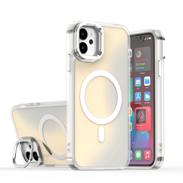For iPhone 11 Plating Gradient Discolor MagSafe Phone Case with Holder