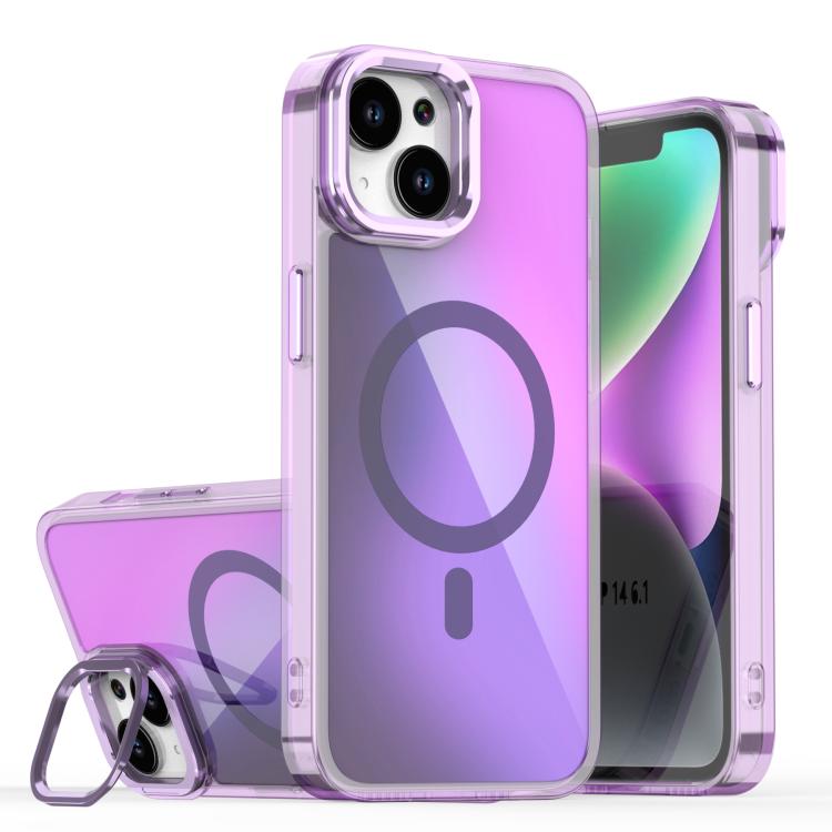 For iPhone 13 Plating Gradient Discolor MagSafe Phone Case with Holder