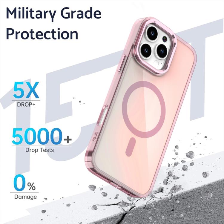 For iPhone 15 Plating Gradient Discolor MagSafe Phone Case with Holder