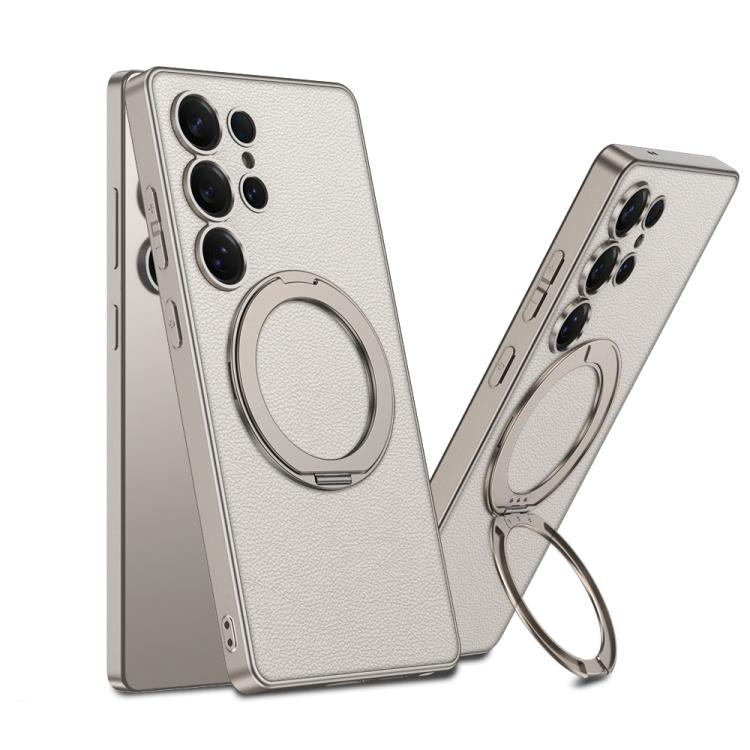 For Samsung Galaxy S25 Ultra 5G GKK Metal Paint Skin Feel Leather MagSafe Holder Phone Case