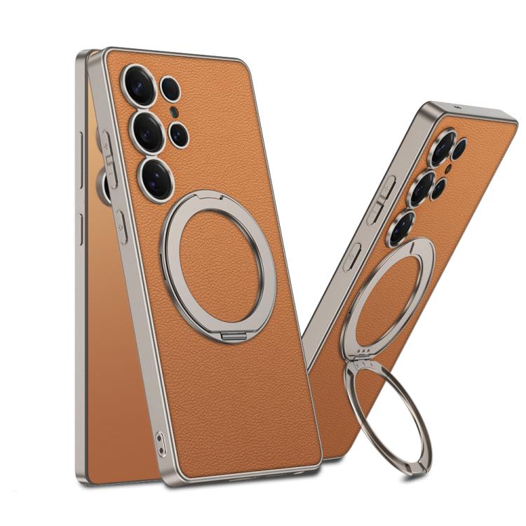 For Samsung Galaxy S25 Ultra 5G GKK Metal Paint Skin Feel Leather MagSafe Holder Phone Case