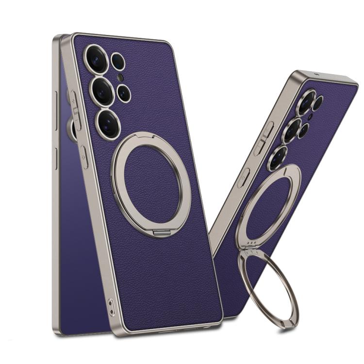 For Samsung Galaxy S25 Ultra 5G GKK Metal Paint Skin Feel Leather MagSafe Holder Phone Case