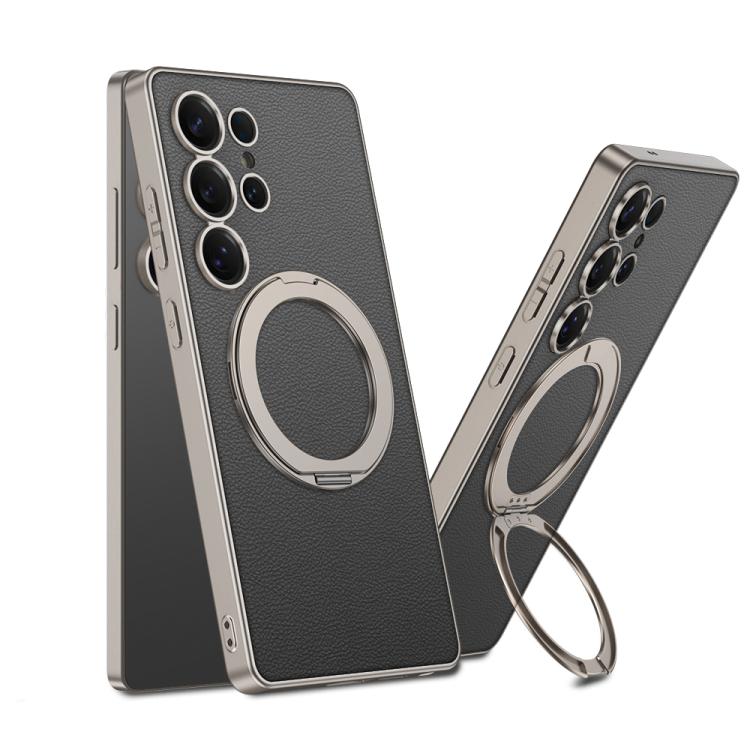 For Samsung Galaxy S25 Ultra 5G GKK Metal Paint Skin Feel Leather MagSafe Holder Phone Case