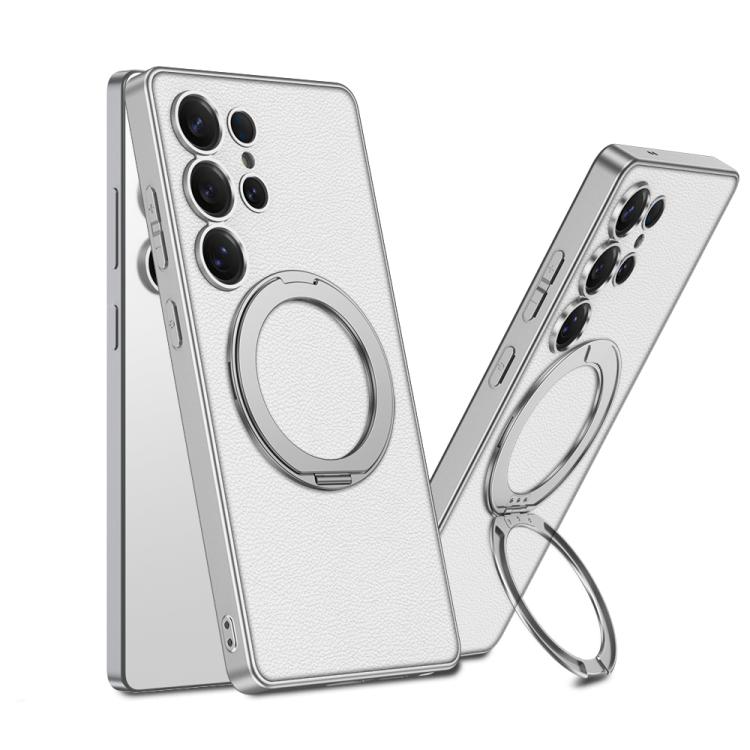 For Samsung Galaxy S25 Ultra 5G GKK Metal Paint Skin Feel Leather MagSafe Holder Phone Case