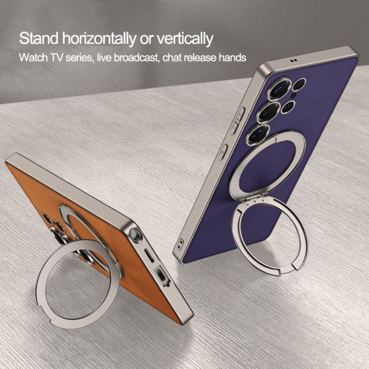 For Samsung Galaxy S25 Ultra 5G GKK Metal Paint Skin Feel Leather MagSafe Holder Phone Case