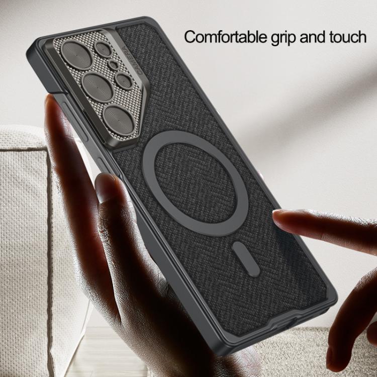 For Samsung Galaxy S25 Ultra 5G GKK Metal Paint Leather Nylon Fabric Lens Holder MagSafe Phone Case