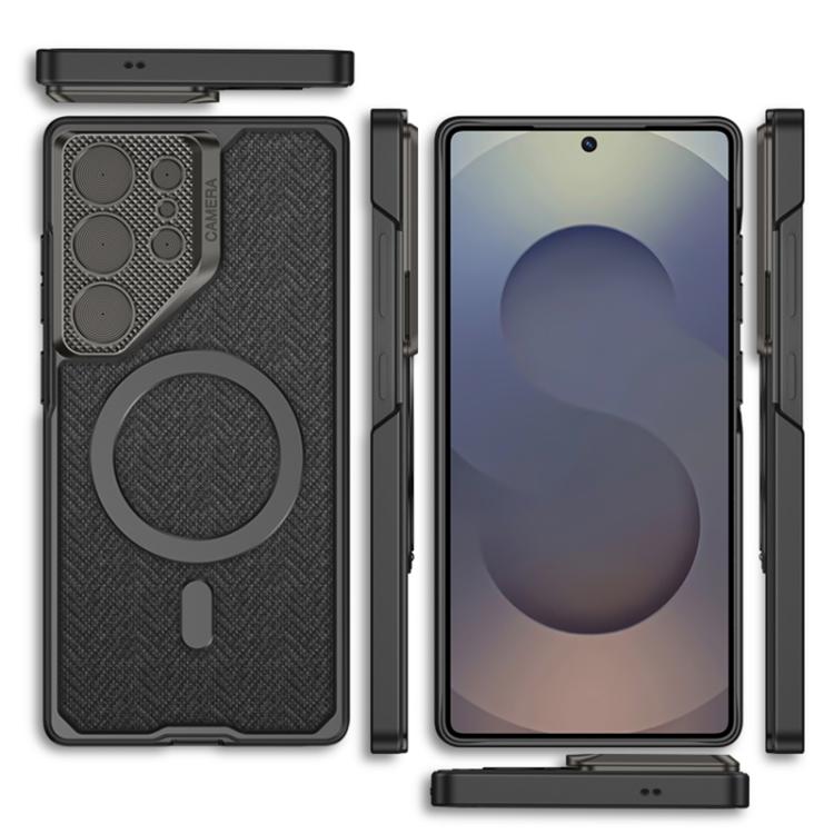 For Samsung Galaxy S25 Ultra 5G GKK Metal Paint Leather Nylon Fabric Lens Holder MagSafe Phone Case