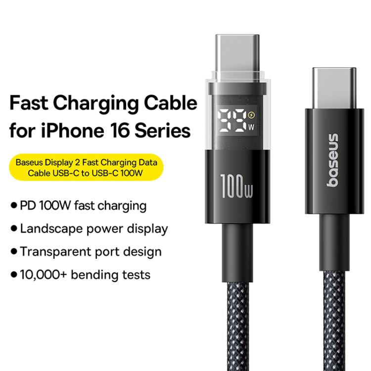 Baseus Display 100W Type-C to Type-C Fast Charging Cable, Length:1m