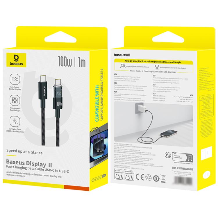 Baseus Display 100W Type-C to Type-C Fast Charging Cable, Length:1m