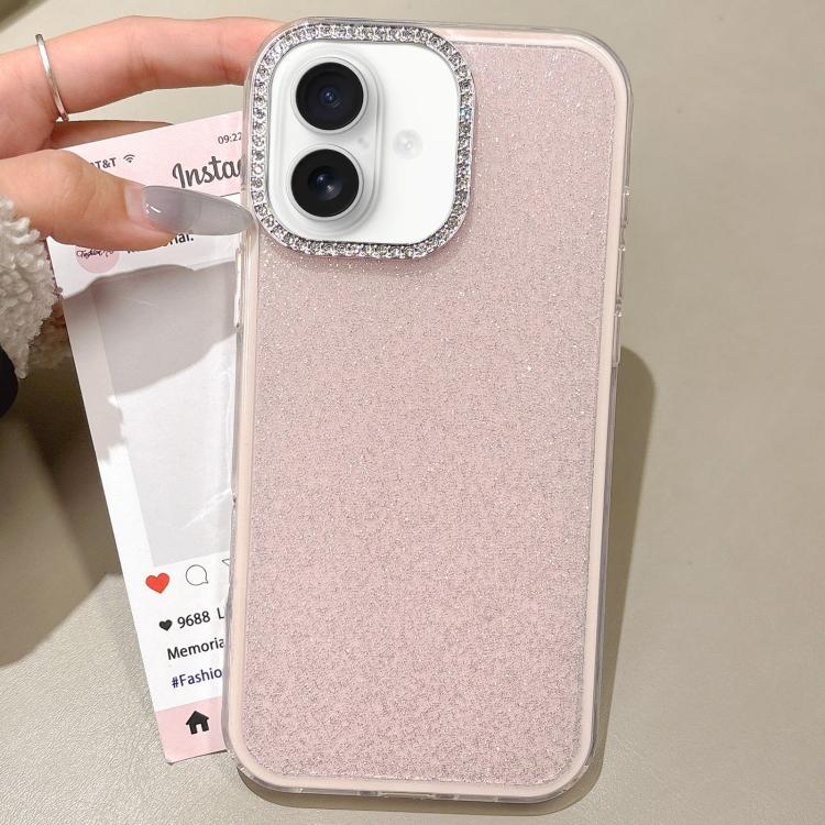 For iPhone 16 Plus Rhinestone-Embedded Camera Frame Glitter Full Coverage Phone Case