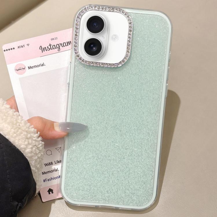 For iPhone 16 Plus Rhinestone-Embedded Camera Frame Glitter Full Coverage Phone Case