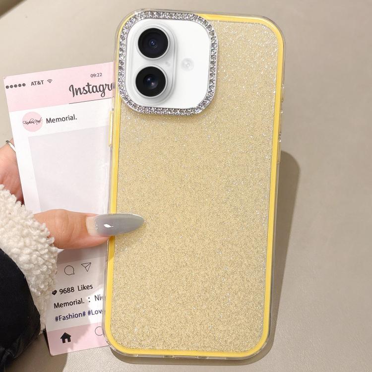 For iPhone 16 Plus Rhinestone-Embedded Camera Frame Glitter Full Coverage Phone Case