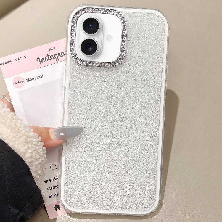For iPhone 16 Plus Rhinestone-Embedded Camera Frame Glitter Full Coverage Phone Case