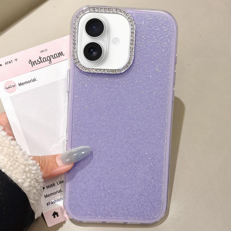 For iPhone 16 Rhinestone-Embedded Camera Frame Glitter Full Coverage Phone Case