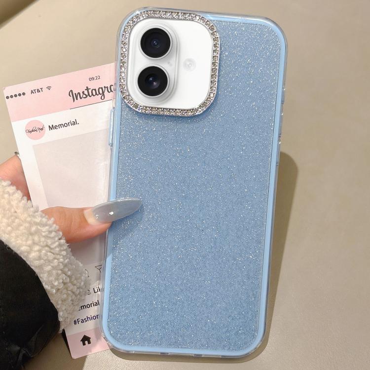 For iPhone 16 Rhinestone-Embedded Camera Frame Glitter Full Coverage Phone Case