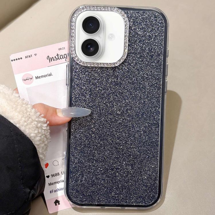 For iPhone 16 Rhinestone-Embedded Camera Frame Glitter Full Coverage Phone Case