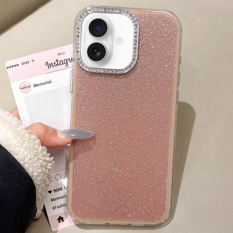 For iPhone 16 Rhinestone-Embedded Camera Frame Glitter Full Coverage Phone Case